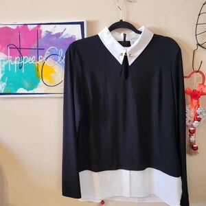 Joseph Ribkoff Black and White Blouse with Pearl Detail